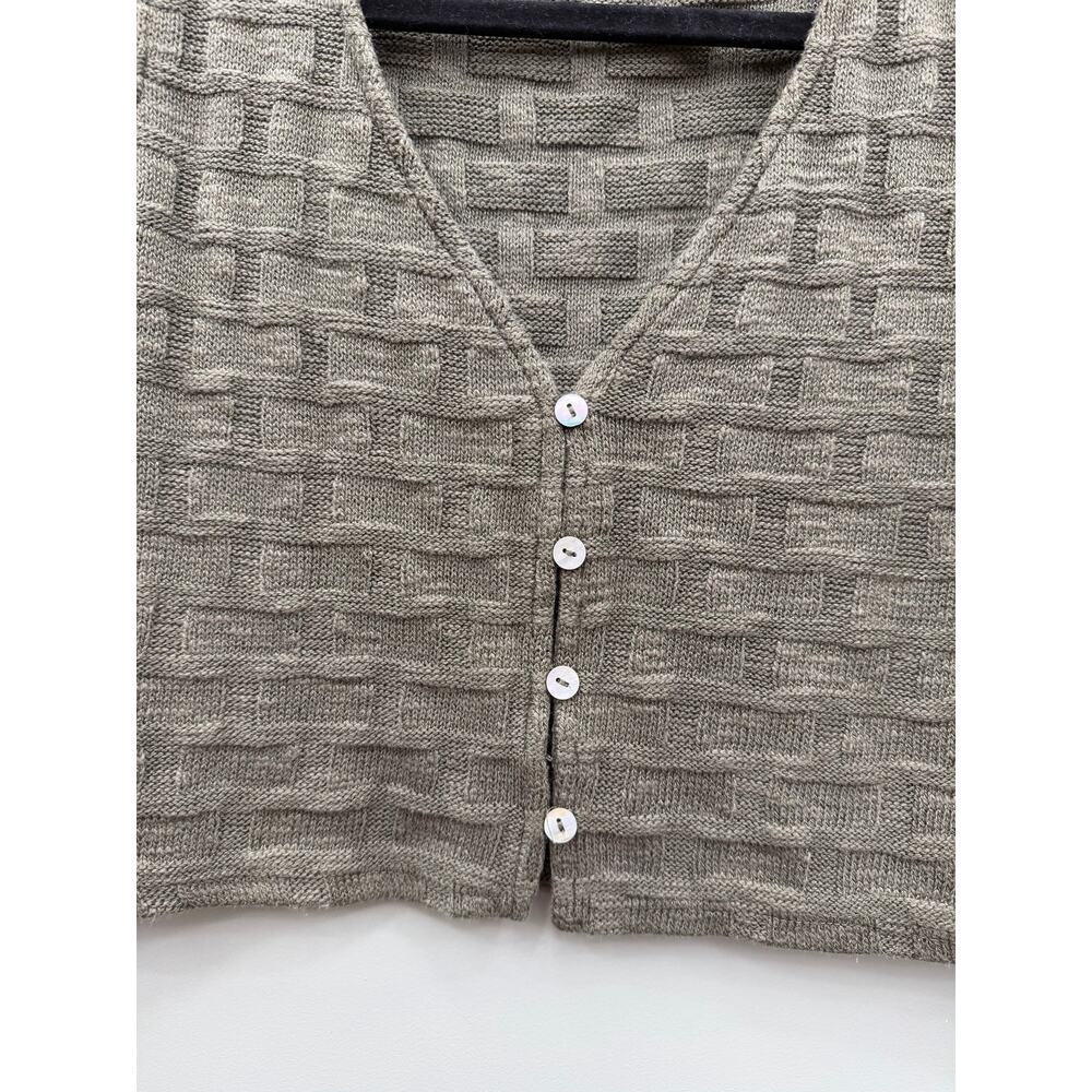 Madewell Basketweave Sweater Vest M Olive Cropped Button Front Knit NN249 - Picture 4 of 6